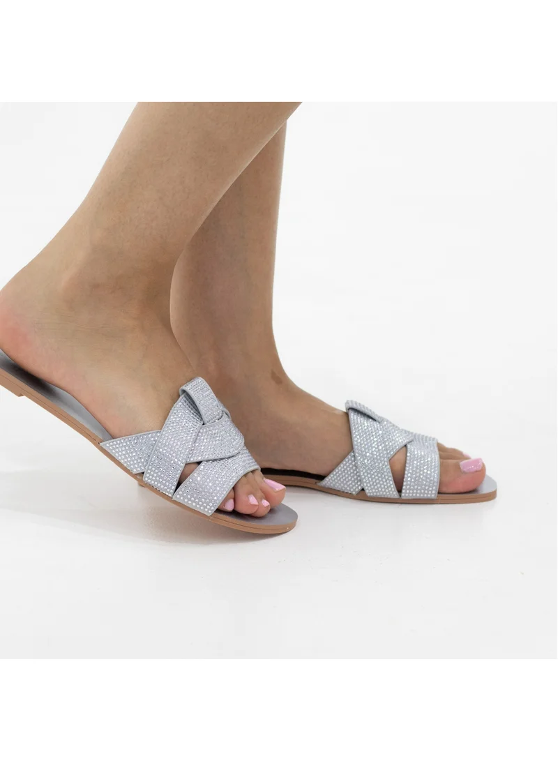 LAMARAPARIS Zara flat slide in diamante material grey