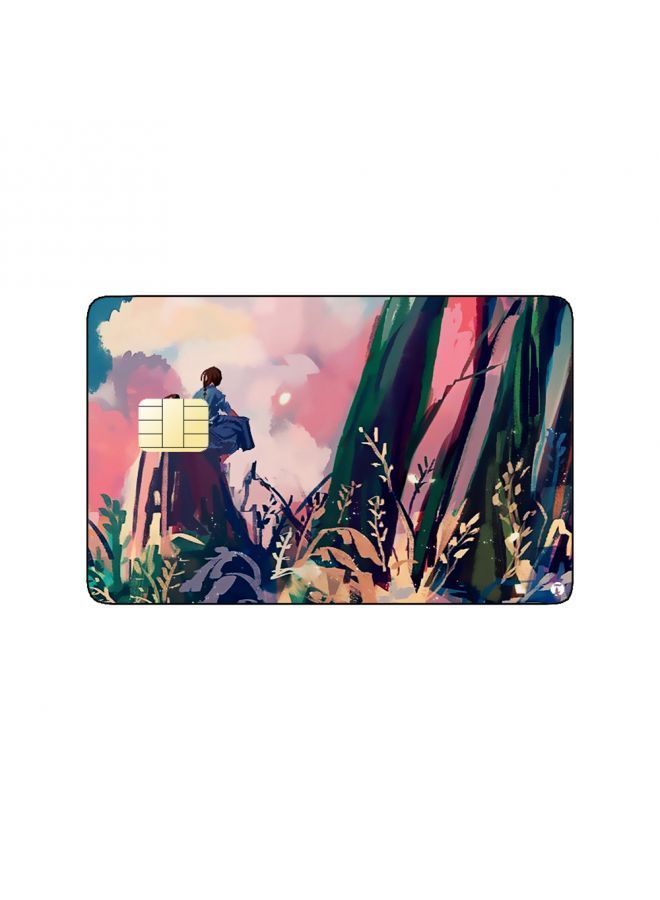RKN PRINTED BANK CARD STICKER Aesthetic Girl Drawing With Pink Clouds - Image 2