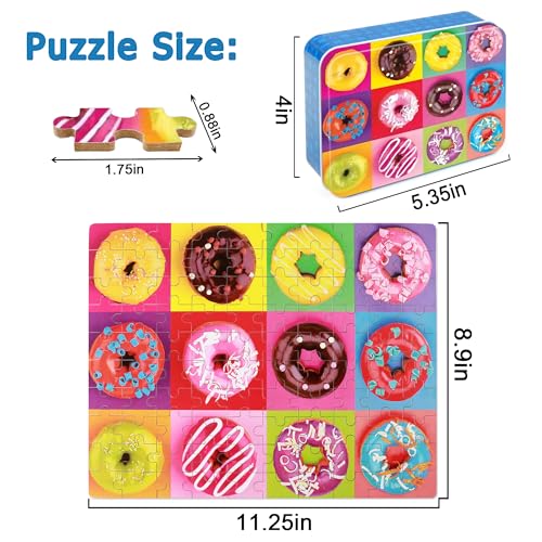 LELEMON Puzzles for Kids Ages 4-8,Donut Puzzle 100 Piece Puzzles for Kids Ages 4-6 in a Metal Box,Educational Jigsaw Puzzles 100 Piece Puzzle Games Toys for Girls and Boys - Image 2