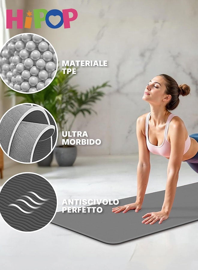 HIPOP Yoga Mat Pilates Mat, Anti-Slip Exercise Mat with Carrying Bag & Strap, 180CM*57CM Fitness Mat for Woman Man Beginners, Thick Workout Mat for Yoga, Pilates and Fitness - Image 2