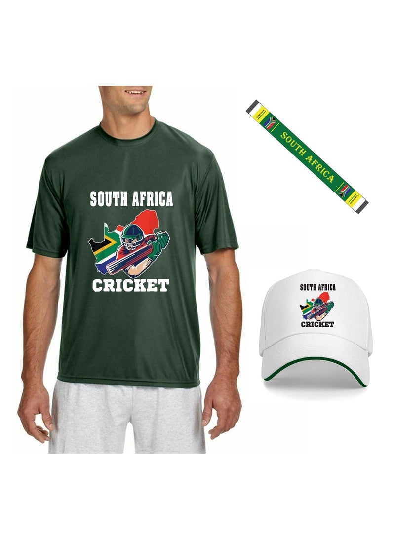 South Africa Unisex Sports Jersey T-Shirt Set - T-Shirt,Drawstring Bag,Cap - T-Shirt,Scarf,Cap - South Africa Sports Fan Jersey T-Shirt - Gift Set for Events, Matches  - Image 1