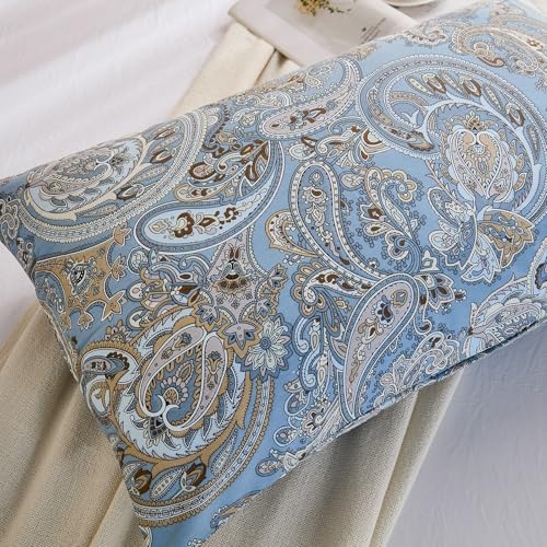 Cozaline Queen Size Pillowcases Set of 2, 100% Cotton Pillow Cases, Blue Paisley Print, Soft Breathable Envelope Closure Pillow Covers(Queen, 20"x30") - Image 5