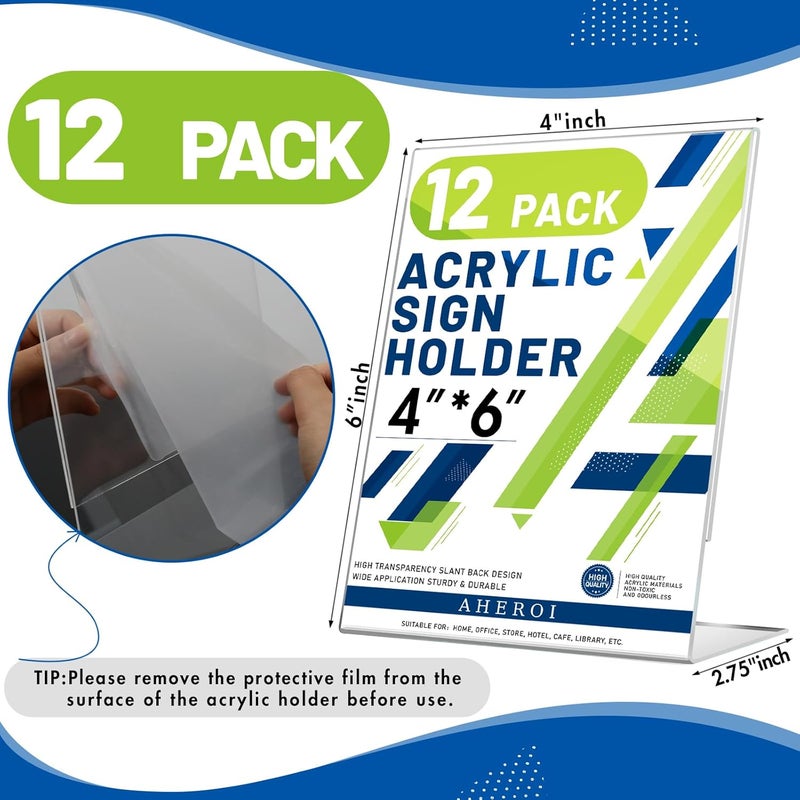 Aheroi 12Pcs Acrylic Sign Holder, 4x6 Clear Sign holders Paper Stand, L-shape Table Sign Holders Plastic Sign Holder Standing, Paper Display Stand for Menu Document Holder Office Desktop - Image 2