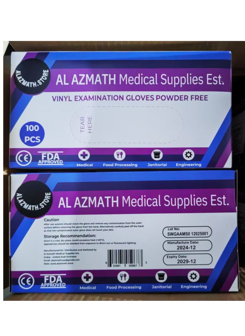ALAZMATH.STORE - Vinyl Gloves Powder Free - Size Small - Pack of 100 Gloves - Image 1