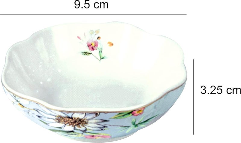 Lemon Tree Ceramic 3 PC Snack Set FV2224 Light Blue Bonechina Round Plates with Floral Design Durable Lightweight - Image 5