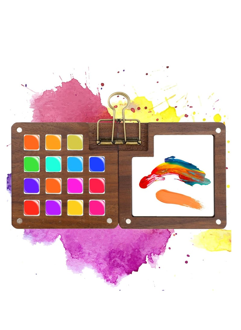 Oasisgalore 15-Grid Mini Wooden Paint Palette with Lid - Portable for Watercolor, Gouache, Gift for Artists  - Image 1