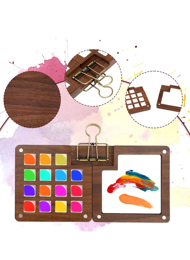 Oasisgalore 15-Grid Mini Wooden Paint Palette with Lid - Portable for Watercolor, Gouache, Gift for Artists  - Image 3