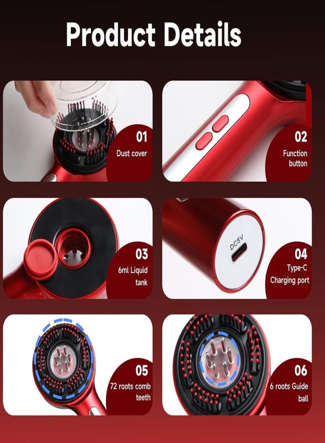 3 in 1 electric red light scalp massage comb, rechargeable wireless portable hair care comb (with essential oil compartment, suitable for men and women home travel) - Image 5