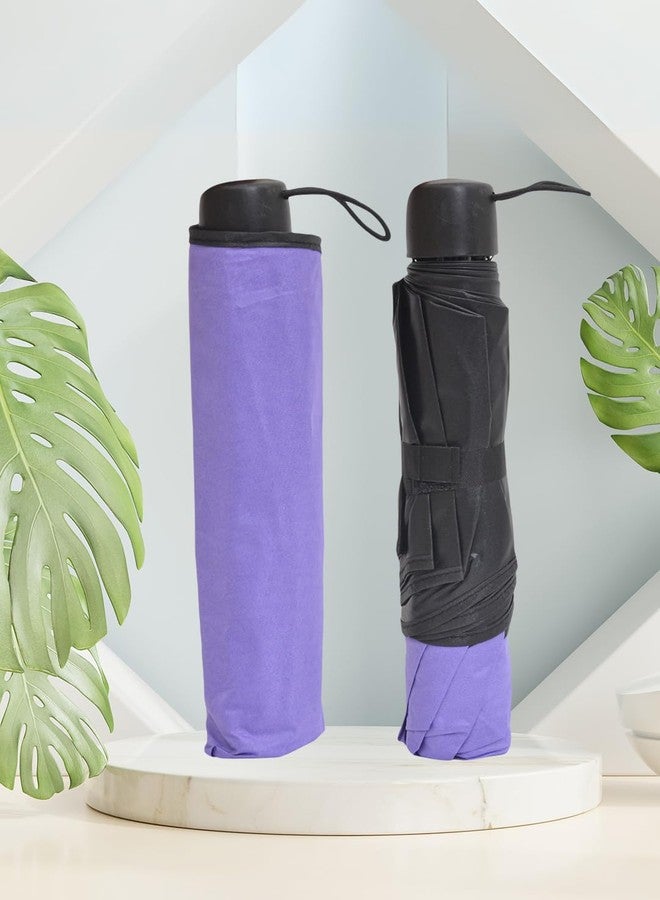 FABINALIV Purple Solid Waterproof Compact 3 Fold Magic Umbrella With Cover (FLUB-1029-Purple) - Image 2