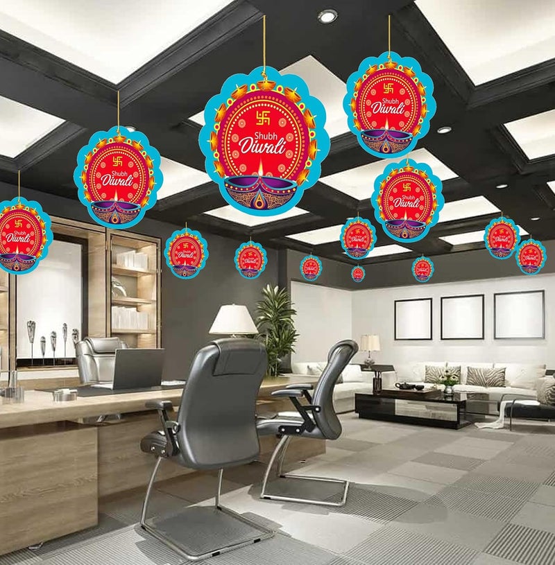TOYXE Shubh Diwali Paper Ceiling Hanging Swastik Printed Decoration Set of 10 Pcs | Diwali Decoration Items for Offices, Home, Indoor or Outdoor Decor - Image 4