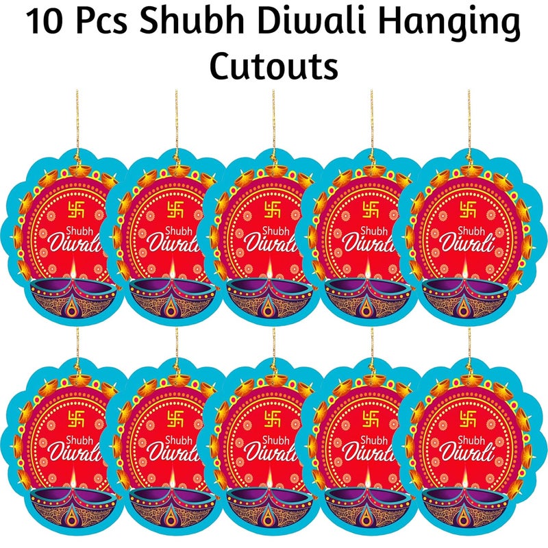 TOYXE Shubh Diwali Paper Ceiling Hanging Swastik Printed Decoration Set of 10 Pcs | Diwali Decoration Items for Offices, Home, Indoor or Outdoor Decor - Image 2