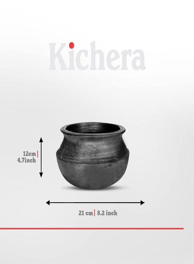 Kichera Unglazed Clay Pot For Cooking & Serving Black Earthen Kadai/Mud Handi (1 Litre) - Image 2