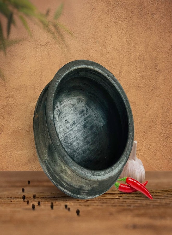 Kichera Unglazed Clay Pot For Cooking & Serving Black Earthen Kadai/Mud Handi (1 Litre) - Image 4