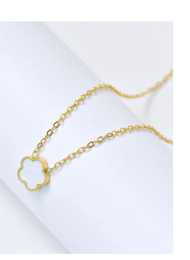 The Black Pearl Accessories Golden Stainless Steel and White Flower Pendant Necklace - Image 2