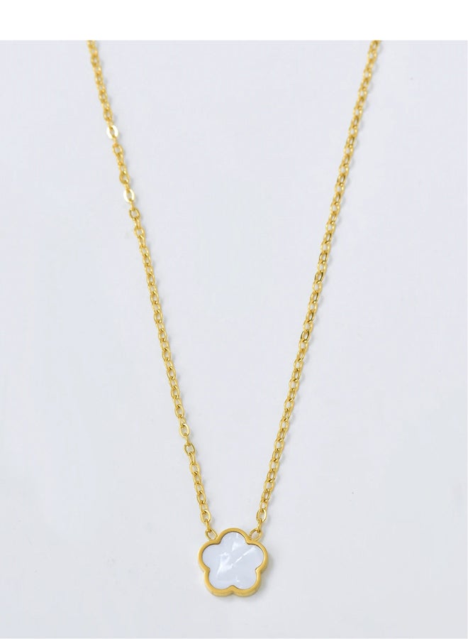 The Black Pearl Accessories Golden Stainless Steel and White Flower Pendant Necklace - Image 1