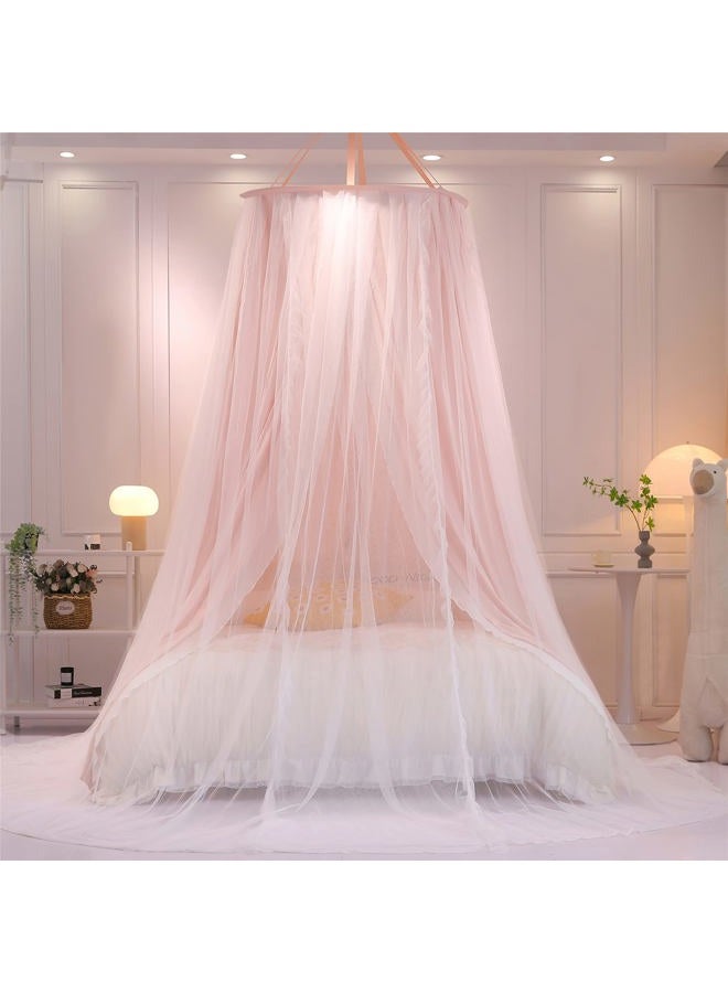 VETHIN Double Layer Princess Round Dome Canopy Bed Curtain for Girls Adults,Children Dreamy Mosquito Net,Cute Bedroom Decoration Castle Play Tent Reading Nook Canopies(Dome-Pink/White) - Image 3