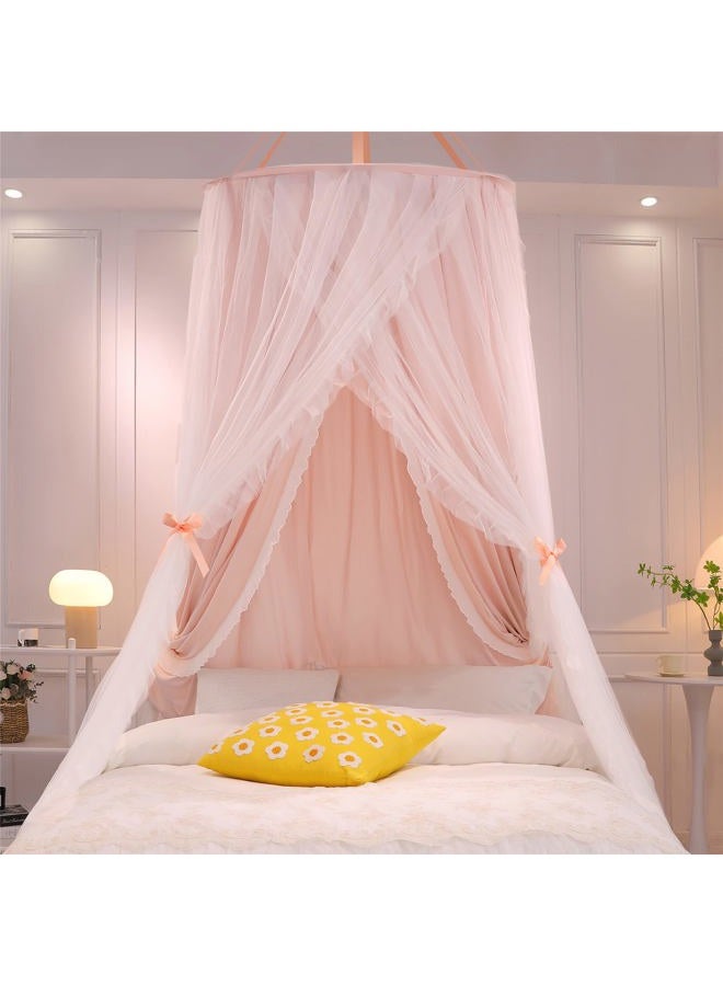 VETHIN Double Layer Princess Round Dome Canopy Bed Curtain for Girls Adults,Children Dreamy Mosquito Net,Cute Bedroom Decoration Castle Play Tent Reading Nook Canopies(Dome-Pink/White) - Image 5