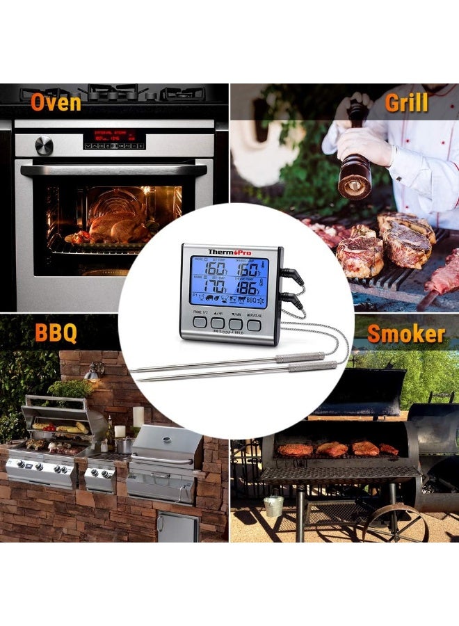 ThermoPro TP17 Dual Probe Digital Cooking Meat Thermometer Large LCD Backlight Food Grill Thermometer with Timer Mode for Smoker Kitchen Oven BBQ, Silver - Image 5