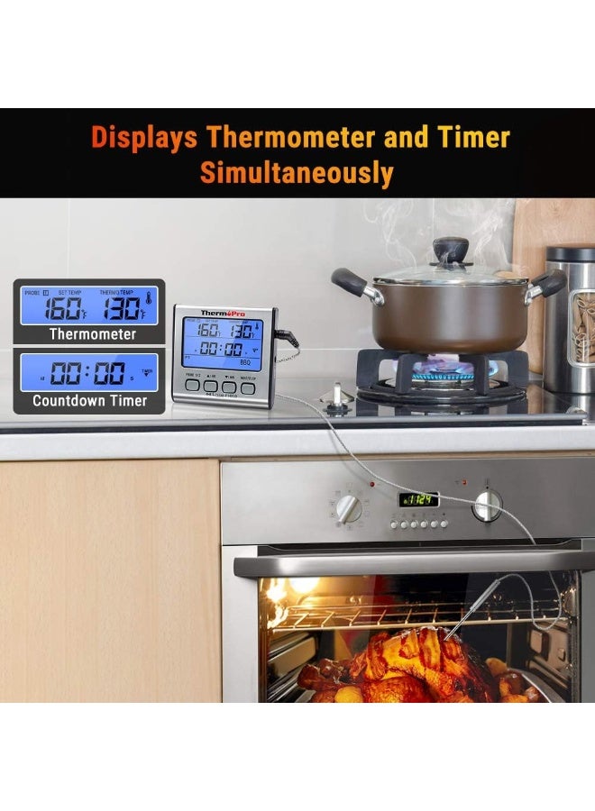 ThermoPro TP17 Dual Probe Digital Cooking Meat Thermometer Large LCD Backlight Food Grill Thermometer with Timer Mode for Smoker Kitchen Oven BBQ, Silver - Image 4