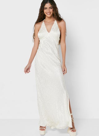 Halter Neck Tie Detail Knitted Dress