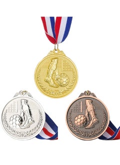 Generic 3-Piece Soccer Medals, Gold Silver Bronze Award Medals with Ribbon, Winner Awards 1st 2nd 3rd Metal Football Medals, for Soccer Team Gifts, Soccer Games Party Favors Prizes, （Diam: 2.56inch）  - Image 1