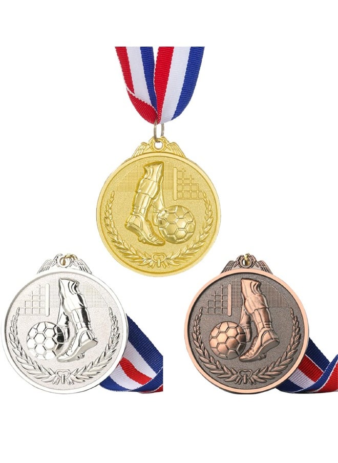 3-Piece Soccer Medals, Gold Silver Bronze Award Medals with Ribbon, Winner Awards 1st 2nd 3rd Metal Football Medals, for Soccer Team Gifts, Soccer Games Party Favors Prizes, （Diam: 2.56inch）  - Image 1