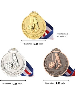 Generic 3-Piece Soccer Medals, Gold Silver Bronze Award Medals with Ribbon, Winner Awards 1st 2nd 3rd Metal Football Medals, for Soccer Team Gifts, Soccer Games Party Favors Prizes, （Diam: 2.56inch）  - Image 2