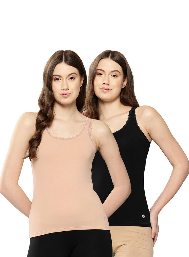 Leading Lady Pack of 2 - Cotton Lace Insert Camisole - Image 1
