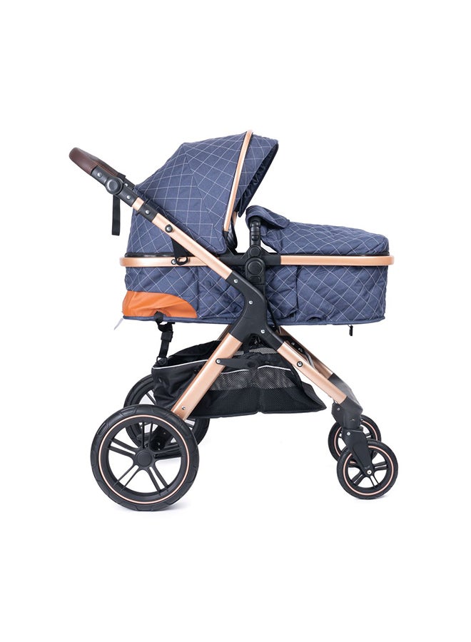 belecoo One Fold-To-Half Luxury Pram 2 In 1 - Blue - Image 3