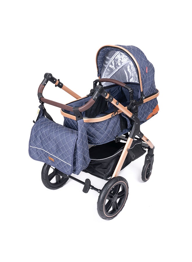 belecoo One Fold-To-Half Luxury Pram 2 In 1 - Blue - Image 2