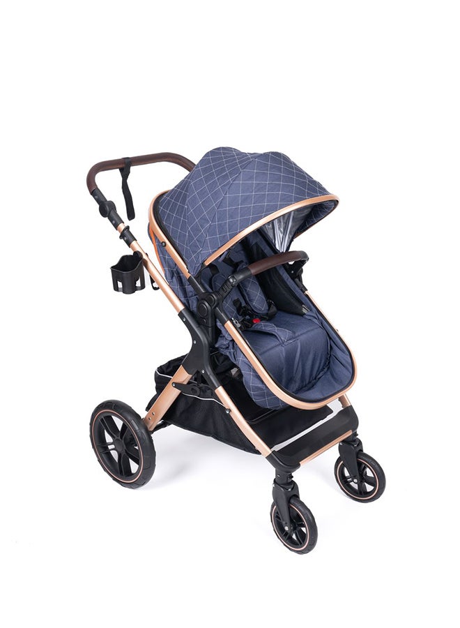 belecoo One Fold-To-Half Luxury Pram 2 In 1 - Blue - Image 5