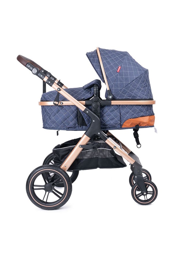 belecoo One Fold-To-Half Luxury Pram 2 In 1 - Blue - Image 4