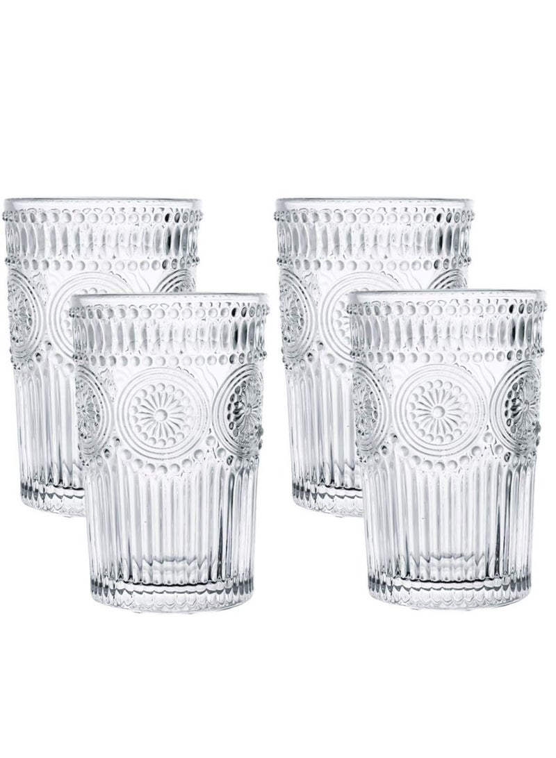 Embossed Drinking Glasses, 4 Pack Crystal Glasses, Romantic Glassware, Vintage Glassware Set, for Juice Beverages, Refreshments, Vintage Glassware Set for Dinner Parties, Restaurants, Home  - Image 2