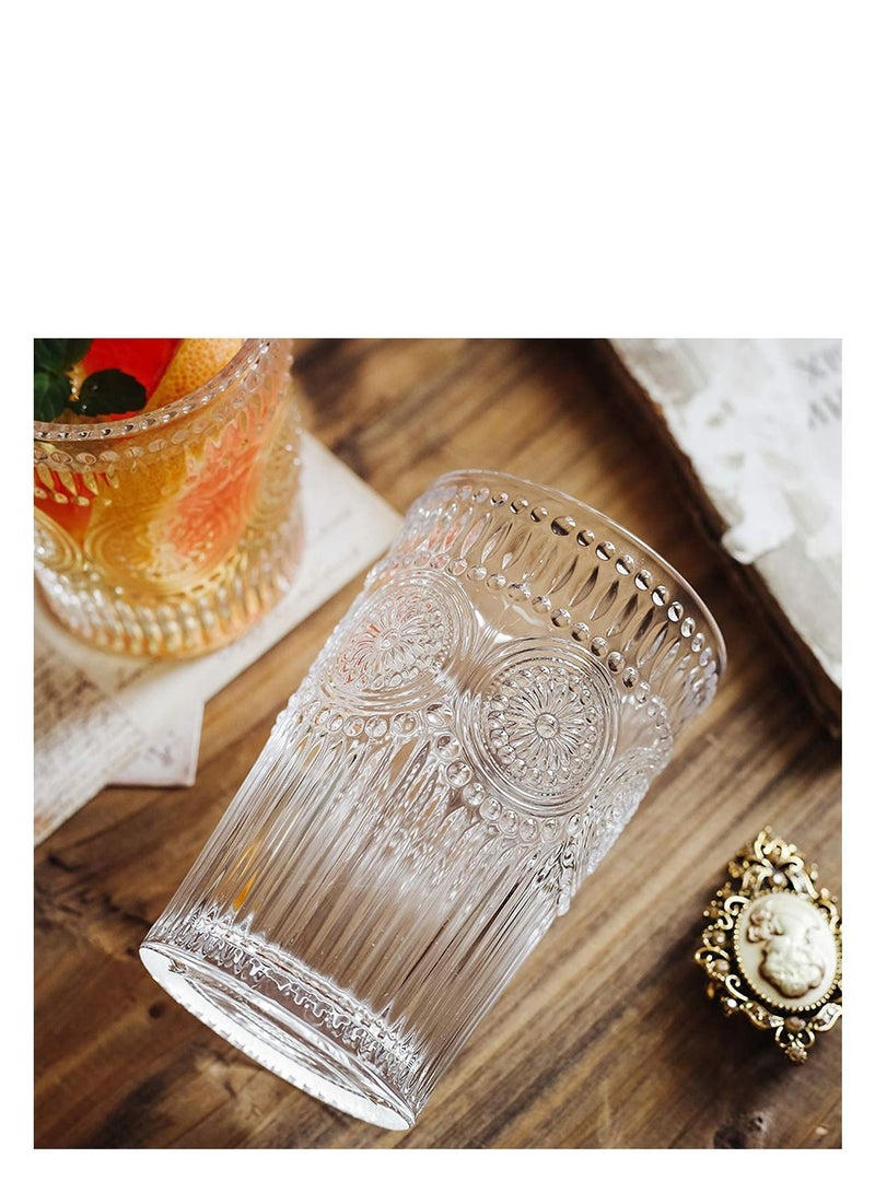 Embossed Drinking Glasses, 4 Pack Crystal Glasses, Romantic Glassware, Vintage Glassware Set, for Juice Beverages, Refreshments, Vintage Glassware Set for Dinner Parties, Restaurants, Home  - Image 4
