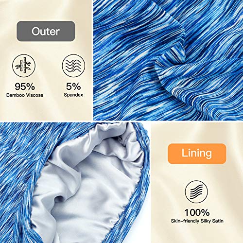 GB Selected Silk Satin Lined Bonnet Sleep Cap - Adjustable Stay on All Night Hair Wrap Cover Slouchy Beanie for Curly Hair Protection for Women and Men - Heather SkyBlue - Image 3