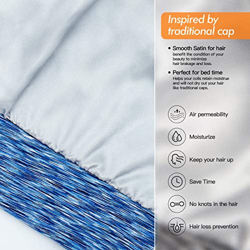 GB Selected Silk Satin Lined Bonnet Sleep Cap - Adjustable Stay on All Night Hair Wrap Cover Slouchy Beanie for Curly Hair Protection for Women and Men - Heather SkyBlue - Image 4