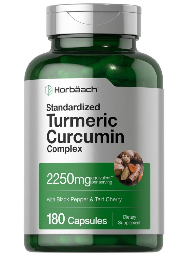 Horbäach Turmeric Curcumin Supplement | 2250mg | 180 Capsules | with Black Pepper & Tart Cherry | Non-GMO & Gluten Free - Image 1