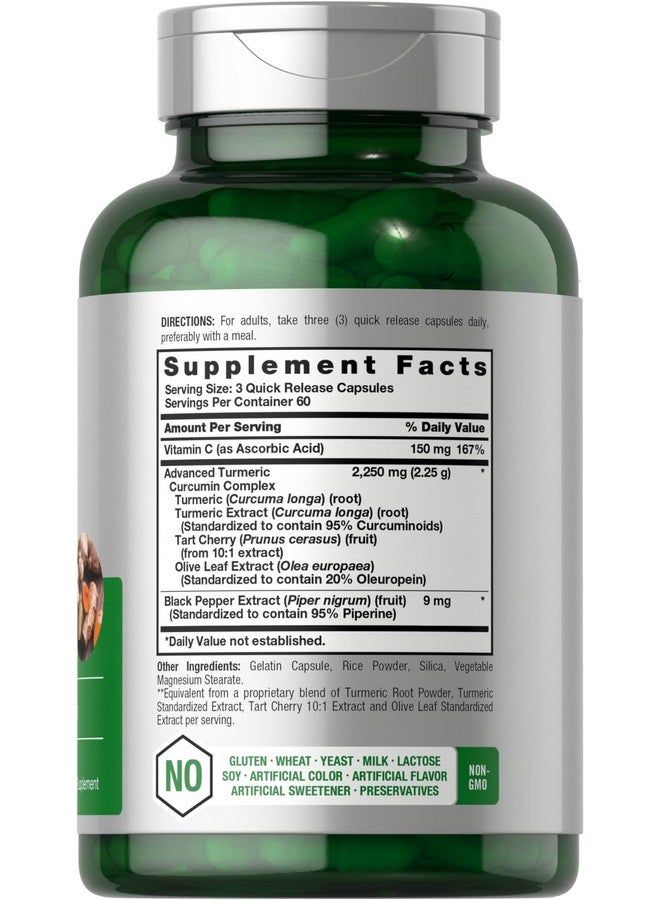 Horbäach Turmeric Curcumin Supplement | 2250mg | 180 Capsules | with Black Pepper & Tart Cherry | Non-GMO & Gluten Free - Image 2