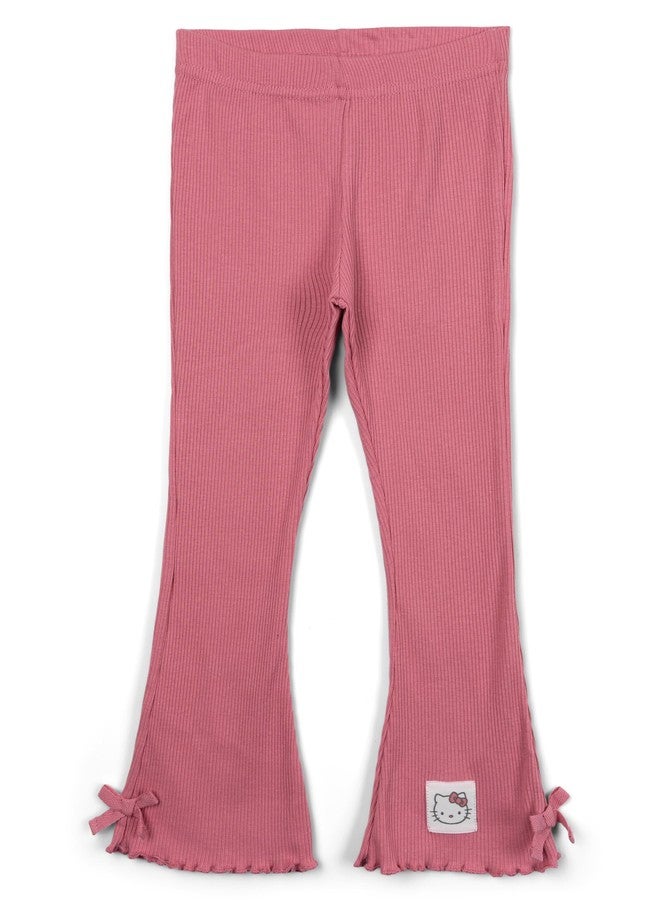 Hello Kitty Little Girls French Terry Drop Shoulder Pullover Sweatshirt and Ribbed Flare Leggings Outfit Set Gray/Pink 5 - Image 5