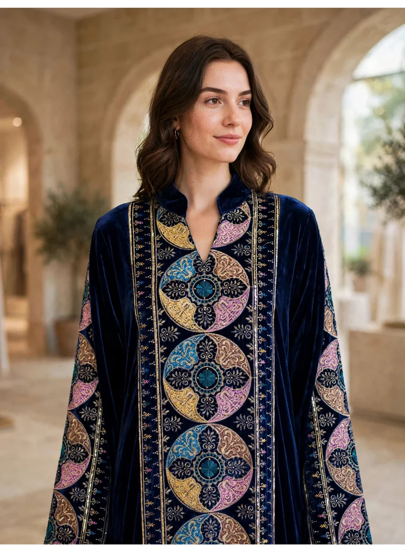 Ikkxa IKKXA Women's Medallion Embroidered Velvet Winter Wear Jalabiya IKW1161