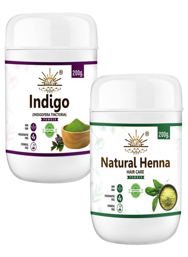 ANSH Indigo & Natural Henna Powder for Hair Care (200g Each) | 100% Natural, Chemical Free, Non-GMO | Hair Color & Conditioner Combo | Hair Dye for Men & Women - Image 1