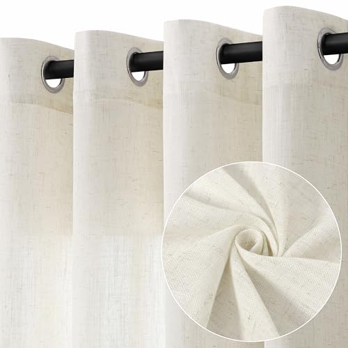 Jowels Natural Cream Linen Curtains 84 Inch Length 2 Panels for Living Room Bedroom, Light Filtering Sheer Curtains 84 Inches, Modern Farmhouse Grommet Semi Sheer Soft Privacy Drapes - Image 1