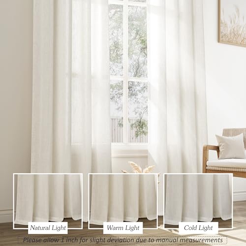 Jowels Natural Cream Linen Curtains 84 Inch Length 2 Panels for Living Room Bedroom, Light Filtering Sheer Curtains 84 Inches, Modern Farmhouse Grommet Semi Sheer Soft Privacy Drapes - Image 4
