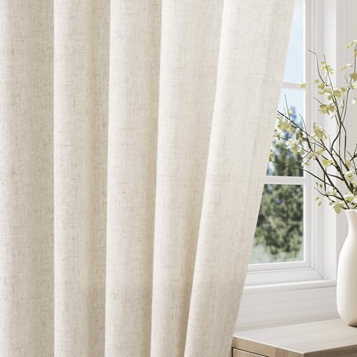 Jowels Natural Cream Linen Curtains 84 Inch Length 2 Panels for Living Room Bedroom, Light Filtering Sheer Curtains 84 Inches, Modern Farmhouse Grommet Semi Sheer Soft Privacy Drapes - Image 5