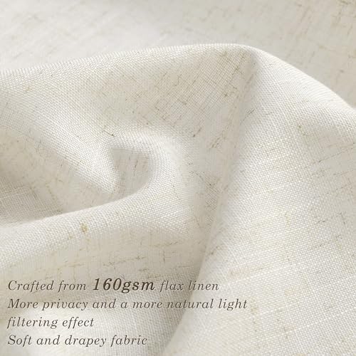 Jowels Natural Cream Linen Curtains 84 Inch Length 2 Panels for Living Room Bedroom, Light Filtering Sheer Curtains 84 Inches, Modern Farmhouse Grommet Semi Sheer Soft Privacy Drapes - Image 3
