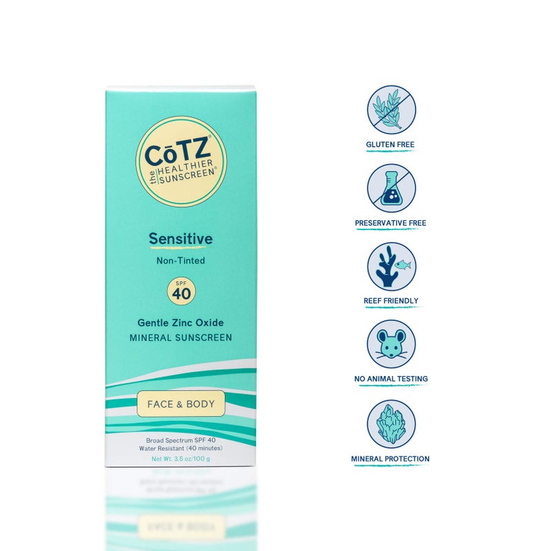 COTZ Sensitive Non-Tinted Zinc Oxide Mineral Sunscreen for Body and Face; Broad Spectrum SPF 40; 3.5 oz / 100 g - Image 2