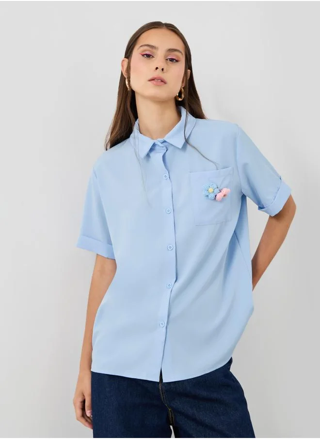 تايك تو Take Two Removable Floral Patch Detail Oversized Shirt