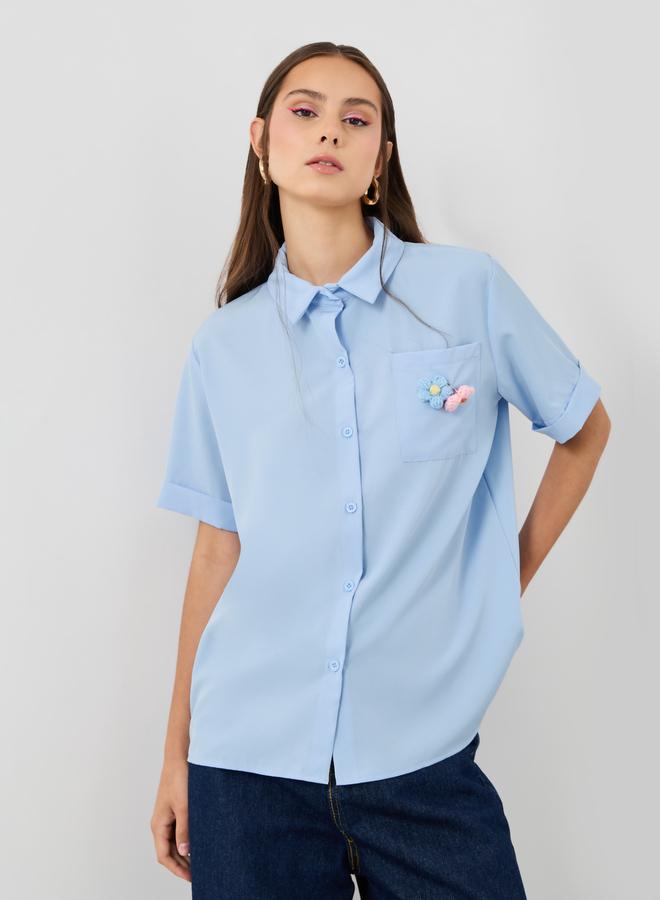 Take Two Removable Floral Patch Detail Oversized Shirt - Image 1