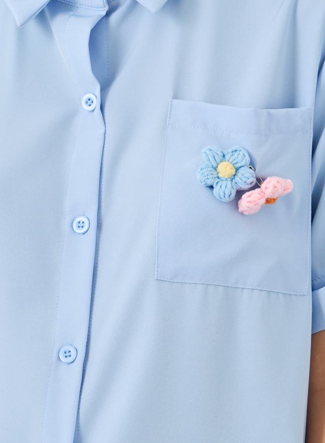 Take Two Removable Floral Patch Detail Oversized Shirt - Image 3