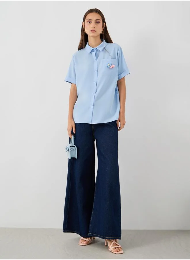 تايك تو Take Two Removable Floral Patch Detail Oversized Shirt
